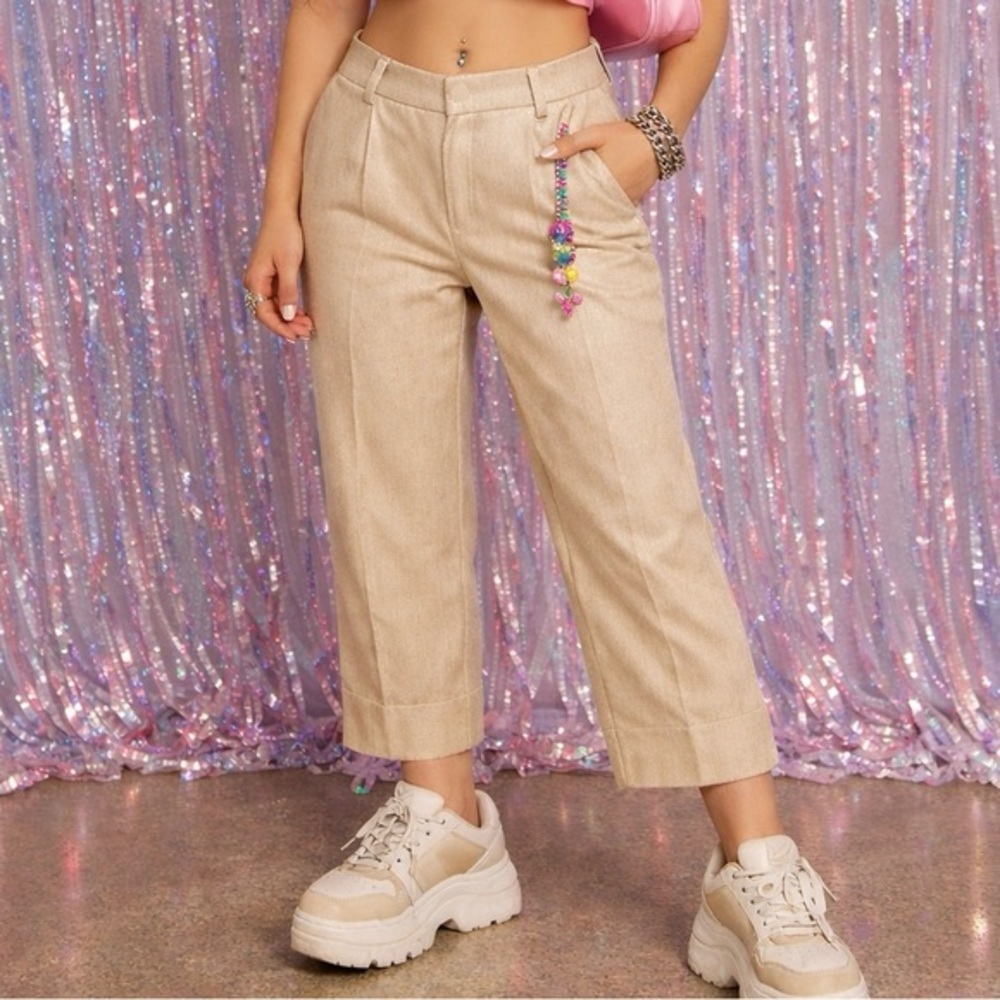 NEW NWT Talbots Petites  Shimmery Linen Cropped Pants – 14P – Metallic Beige